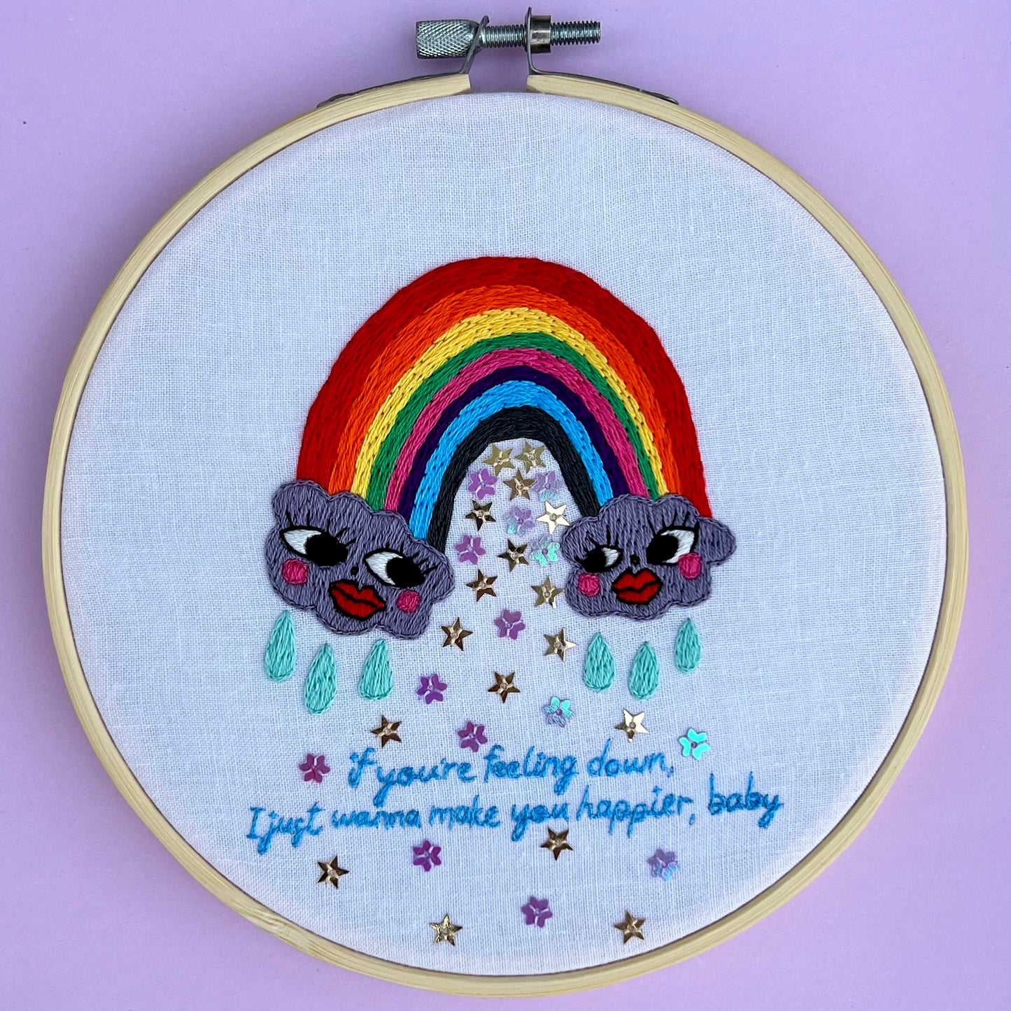 Late Night Talking Rainbow - Hand Embroidered Decor