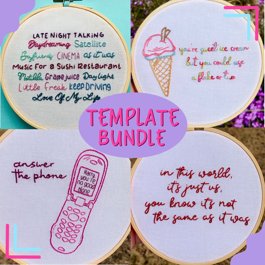 Album Lyrics Embroidery Template Bundle of Four