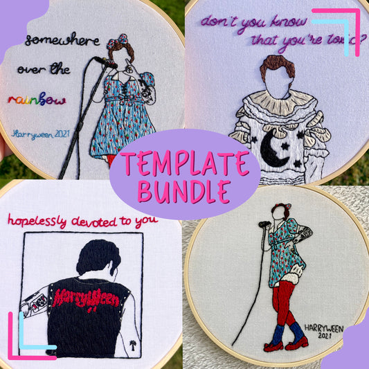 Halloween Embroidery Template Bundle of Four (Dorothy, Clown, Grease)